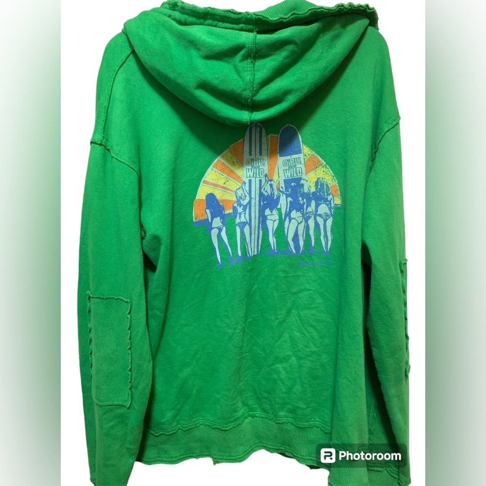 Vintage‎ Girls Gone Wild green raw edge, distressed zip up jacket size Medium - Picture 2 of 5